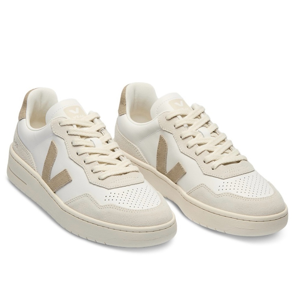 Veja White Taupe Women’s V-90  Leather Sneakers